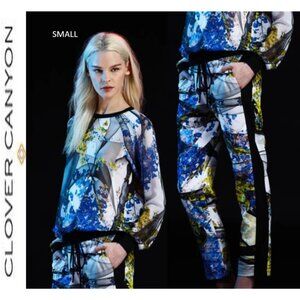 Clover Canyon 2 Pc White Multicolor Space Garden Sweatshirt & Drawstring Pants